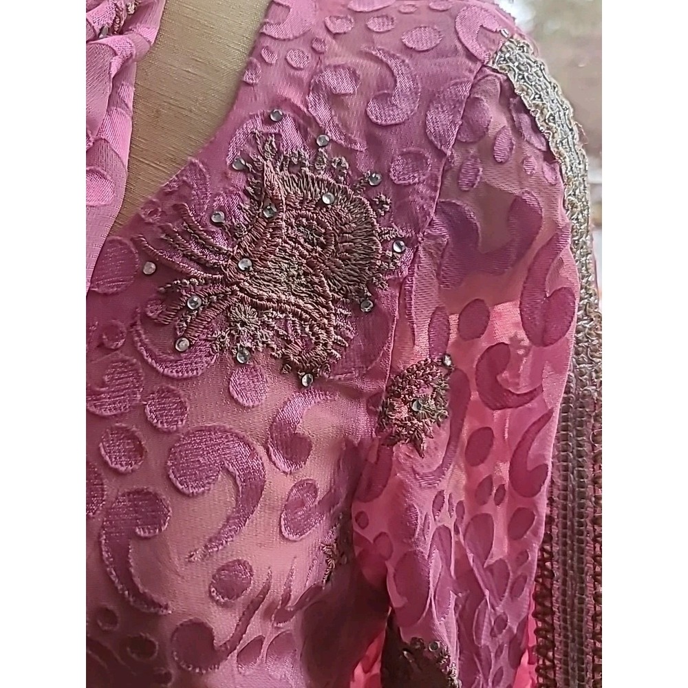 Vintage Pakistani 2 Pc Formal Dress Dupatta Silk Blend Hand Embroidered‎ Beaded - Picture 4 of 16